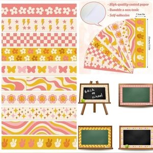 New Retro Groovy 70s Bulletin Board Trim Border Boho Butterflies Peace Stickers